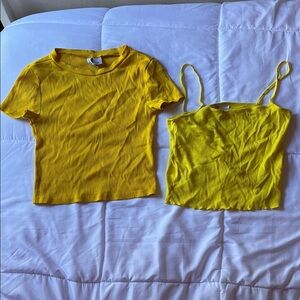 Gold Tee and Yellow Ribbed Tank Set. Tee size Small and tank size Medium.